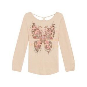 Beautees Big Girls Elbow Cinch Sleeve, Crew Neck Waffle with Glitter Screen